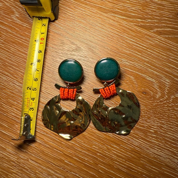 Zara Emerald and Gold Textured Earrings - Picture 7 of 7
